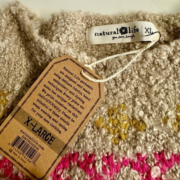 NWT Natural Life Calla Jacquard pullover fairisle tan/pink   wool blend Size XL - Picture 7 of 9